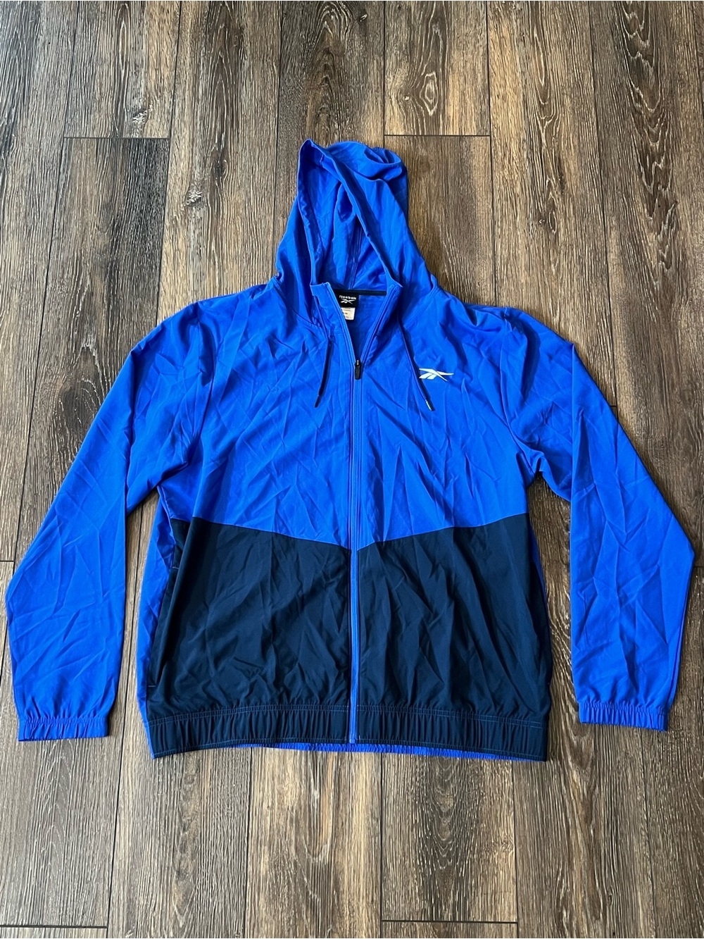 Reebok Royal Blue and Black Full‑Zip Hooded Track Jacket Mens XL